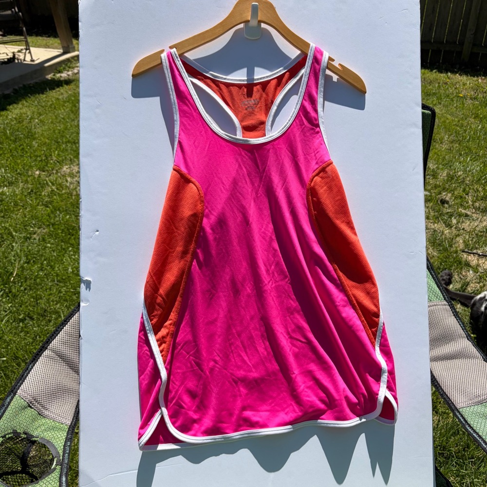 Jockey Womens Racerback Tank Top Pink Orange Colorblock Athletic Size M RN50369